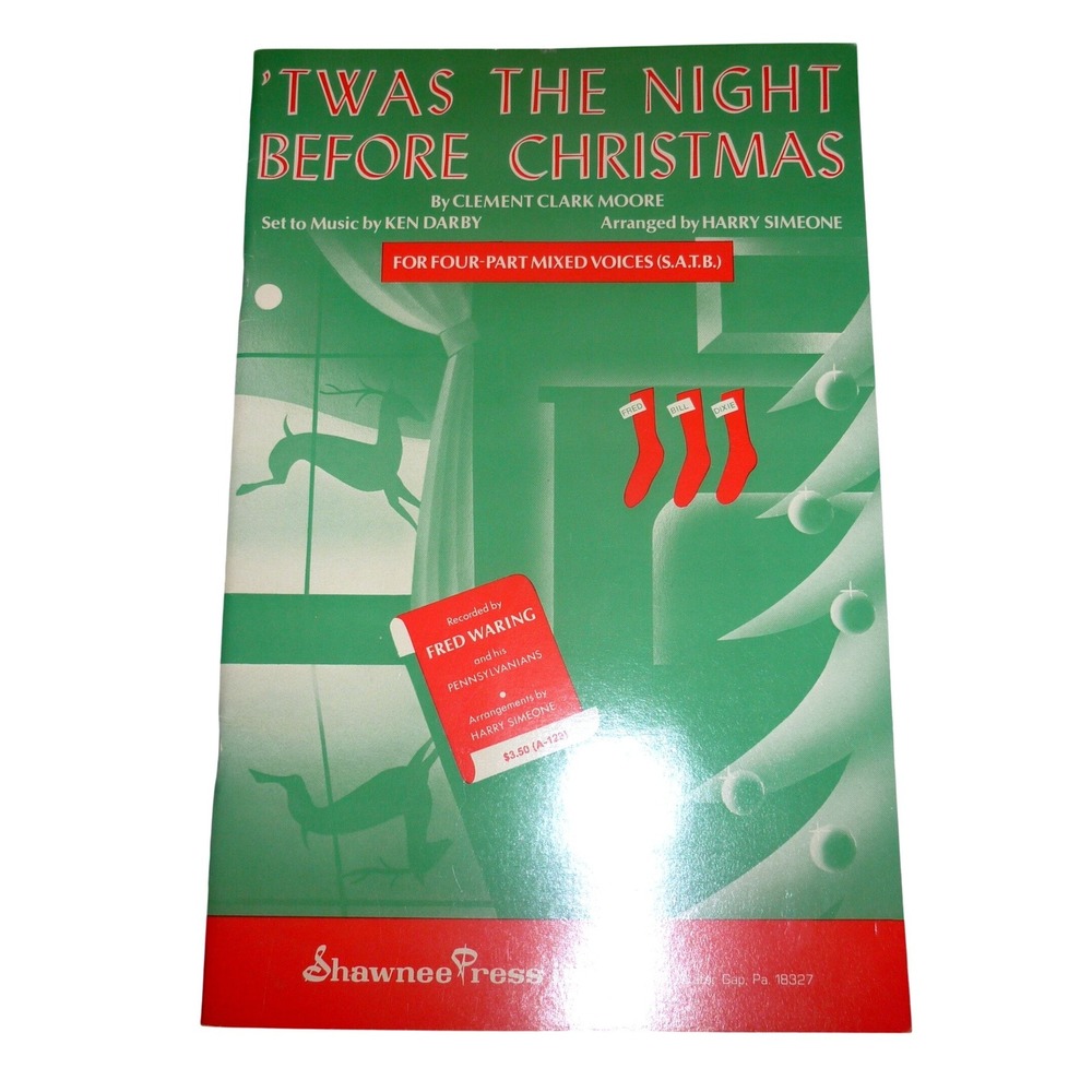 Vintage Twas The Night Before Christmas Sheet Music SATB Ken Darby Fred Waring
